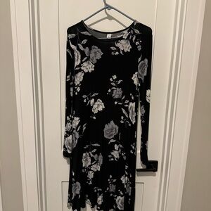 Black & Gray Floral Long Sleeve Casual Shift Dress Size Medium Tall
